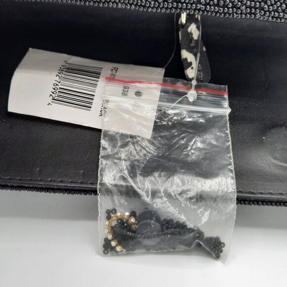 Deepa Gurnani Pattern Handmade Bead/Crystal Evening Bag Clutch Black NEW FLAWS - Picture 13 of 15